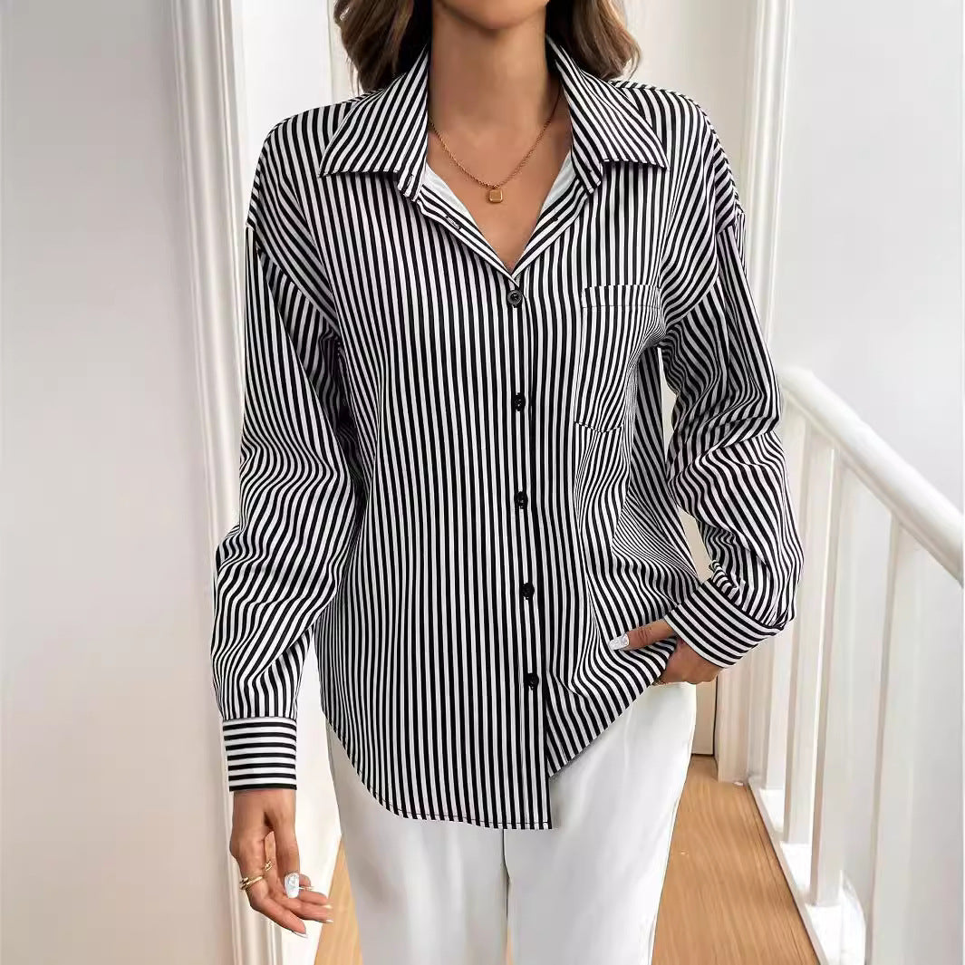 Damen gestreifte Bluse mit tiefer Rückenausschnitt und Schleifen-Detail R&B
