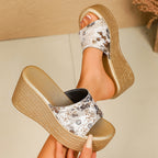 Damen Wedge-Pantoletten mit modischem Floral-Design