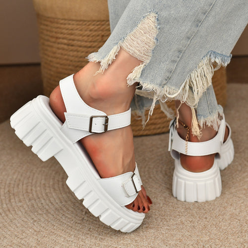 Damen moderne Plateausandalen mit verstellbarem Riemen und trendigem Design R&B