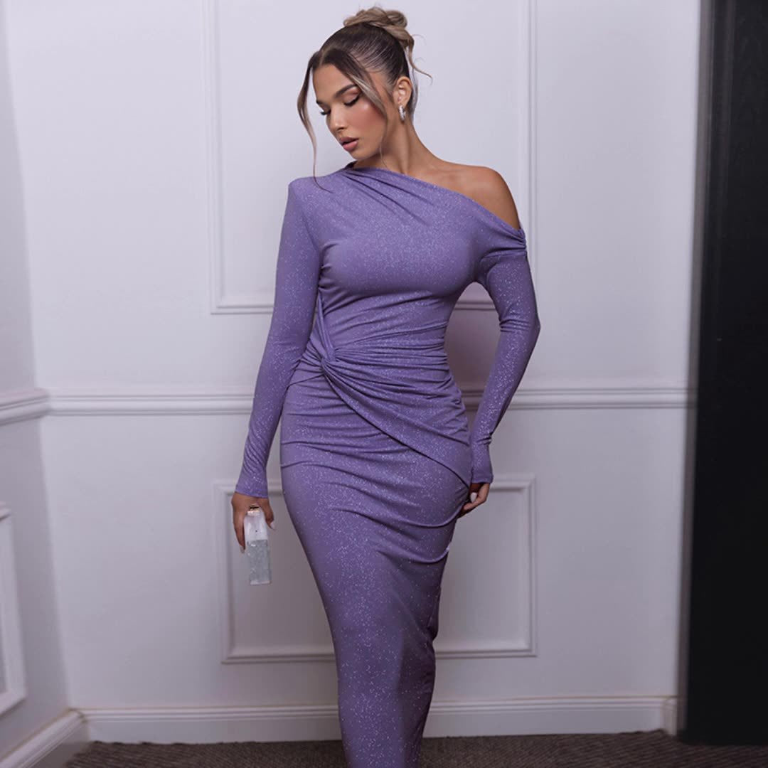 Damen Elegantes Maxikleid mit asymmetrischem Oberteil und Drapierung R&B