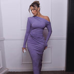 Damen Elegantes Maxikleid mit asymmetrischem Oberteil und Drapierung