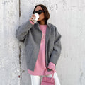 Damen Oversized Wolljacke mit hidden Knopfverschluss und praktischen Taschen R&B
