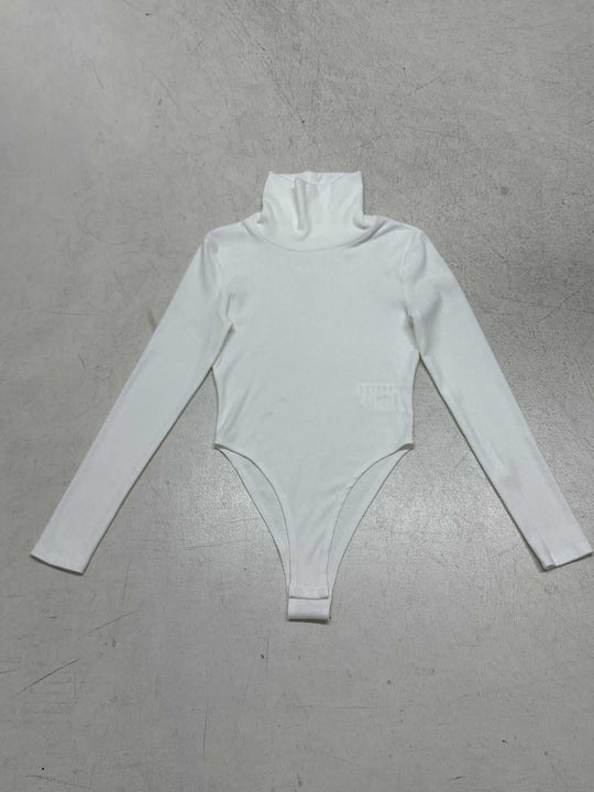 Damen figurbetonter Langarm-Bodysuit mit hohem Kragen R&B