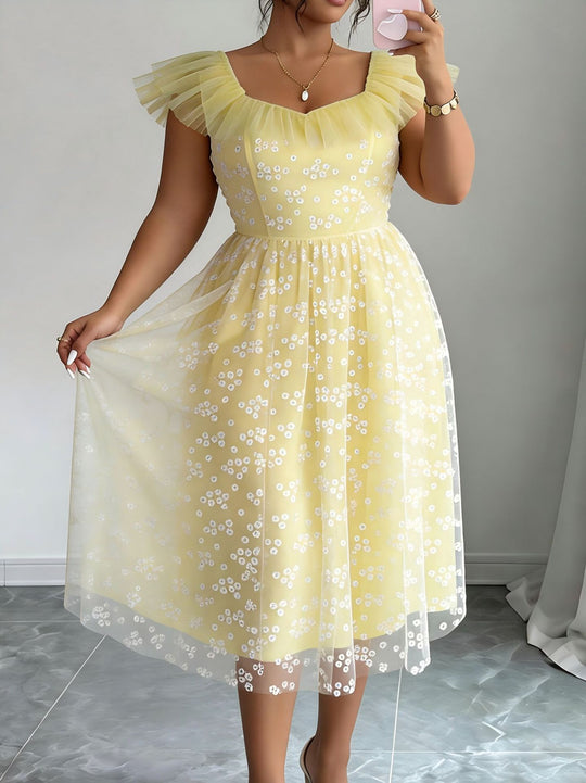 Damen festliches Blütenkleid mit voluminösen Tüllärmeln R&B