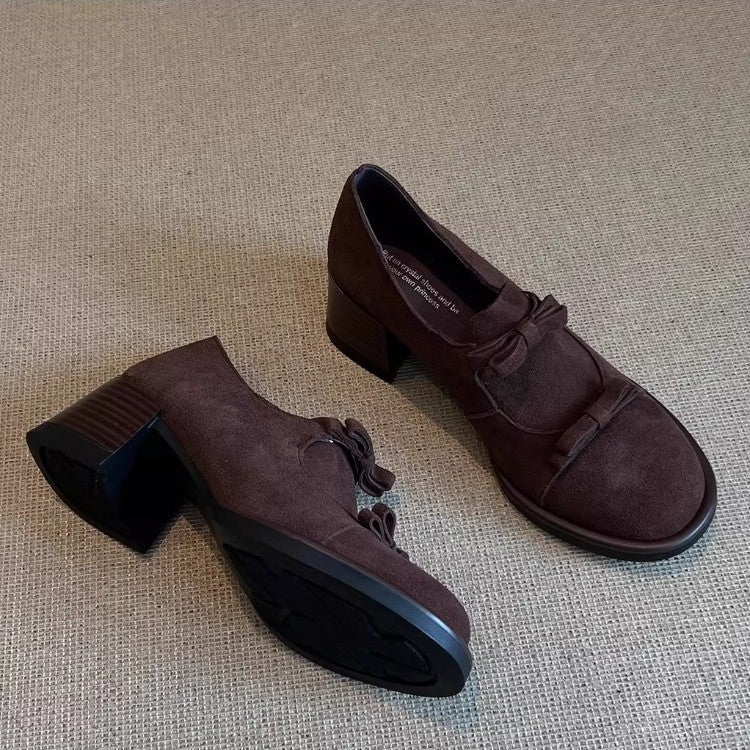 Damen elegante Schnürschuhe mit dekorativen Schleifen und komfortablem Blockabsatz R&B