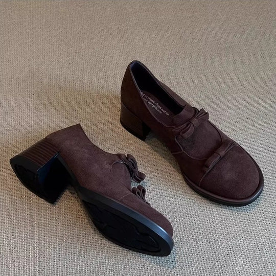 Damen elegante Schnürschuhe mit dekorativen Schleifen und komfortablem Blockabsatz R&B