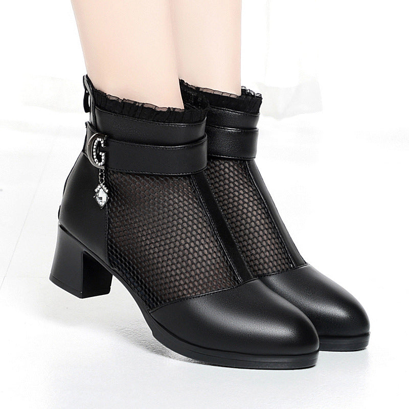 Damen Elegante Stiefeletten mit modischen Netzdetails und verziertem Riemen R&B