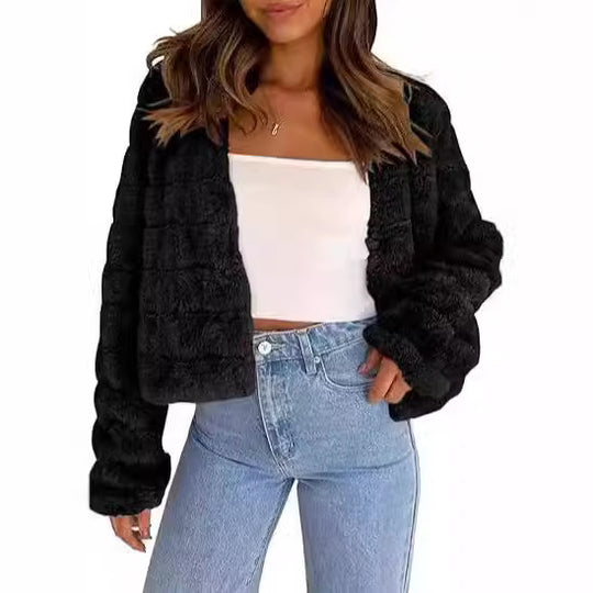 Damen Kuschelige Kurzjacke mit strukturiertem Design und weichem Innenfutter R&B