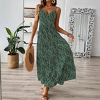 Damen Maxikleid mit elegantem V-Ausschnitt und tierischem Druck R&B