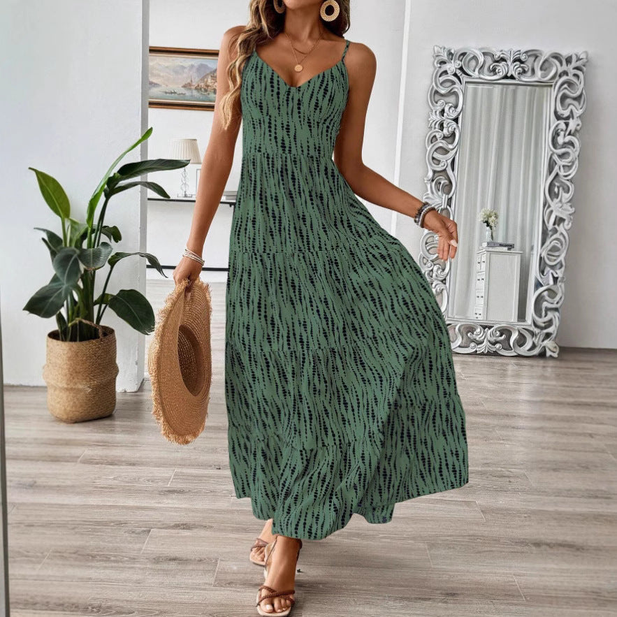 Damen Maxikleid mit elegantem V-Ausschnitt und tierischem Druck R&B
