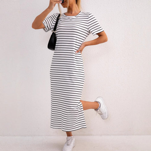 Damen gestreifte Midi-Kleid R&B