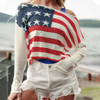Damen lässiger Pullover mit Flaggenmuster und weiten Ärmeln R&B