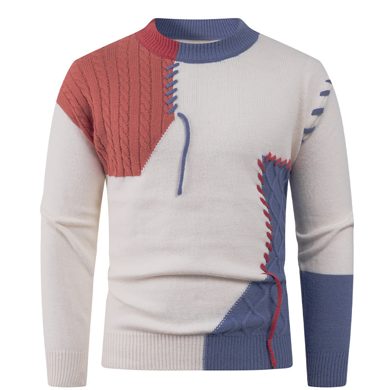 Herren modischer Strickpullover mit asymmetrischem Zopfmuster R&B