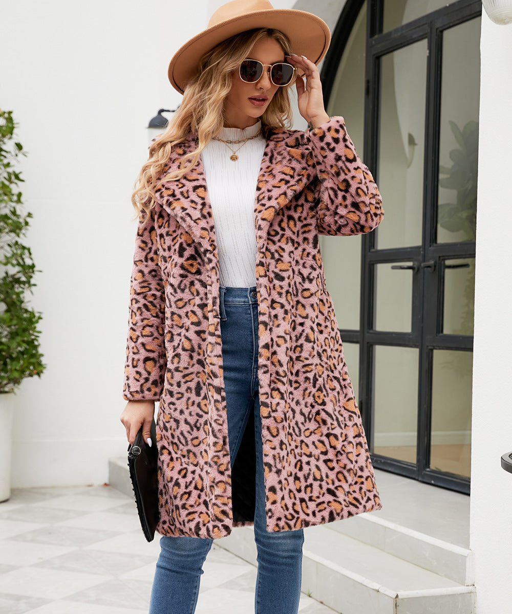 Damen Luxuriöser Kunstfellmantel mit Leopard-Design R&B