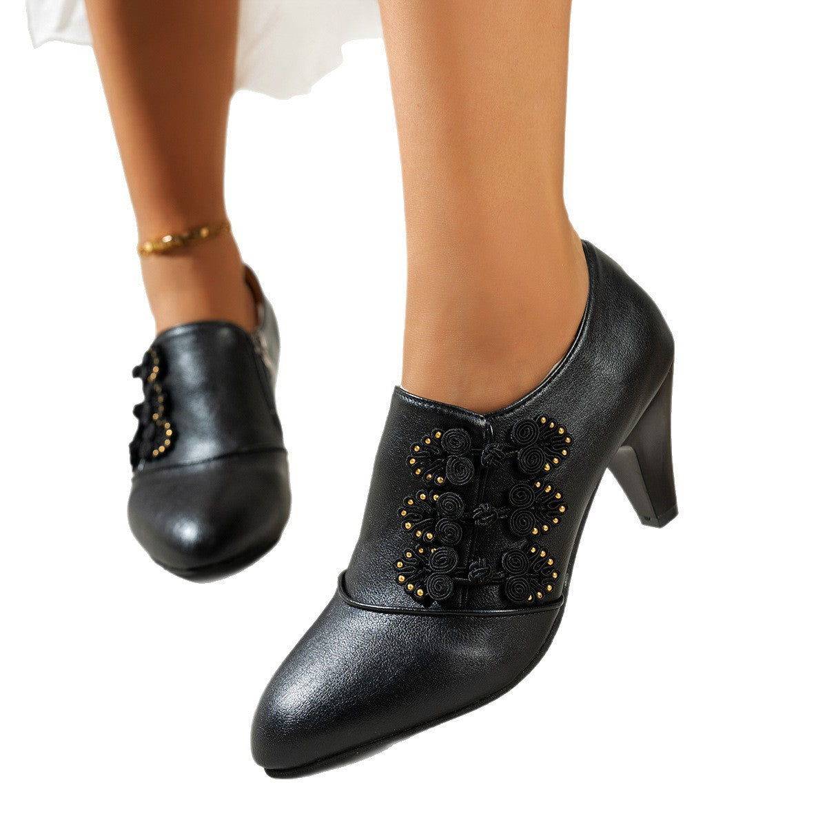 Damen elegante Stiefeletten mit floralen Applikationen und Absatz R&B