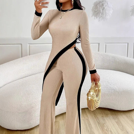 Damen Moderner Jumpsuit mit seitlichem Schlitz und kontrastierenden Akzenten R&B
