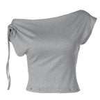 Damen trendiges Crop-Top mit schulterfreier Gestaltung R&B
