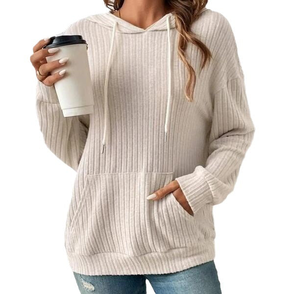 Damen Lässiger Waffle-Hoodie mit Kängurutasche und Kapuze R&B