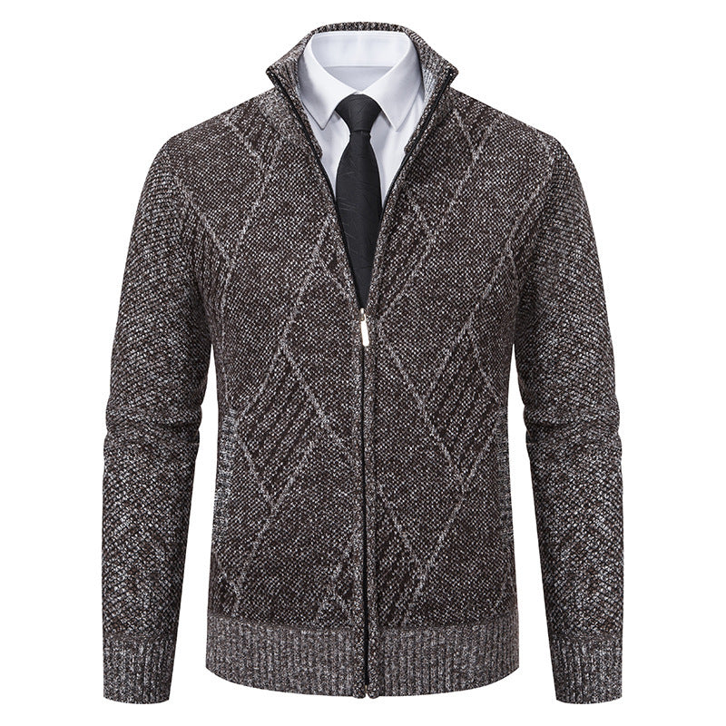 Herren modische Strickjacke mit hohem Kragen und stilvollem Zopfmuster R&B
