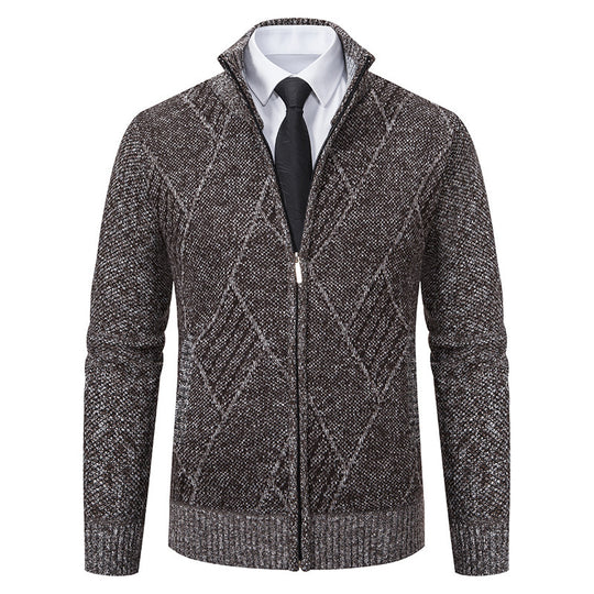 Herren modische Strickjacke mit hohem Kragen und stilvollem Zopfmuster R&B