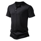 Herren Kurzarm Henley-T-Shirt mit Knopfleiste und atmungsaktivem Material