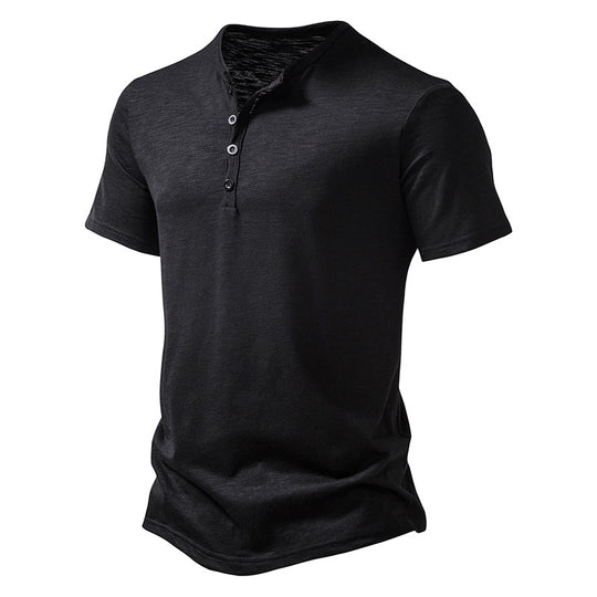 Herren Kurzarm Henley-T-Shirt mit Knopfleiste und atmungsaktivem Material R&B