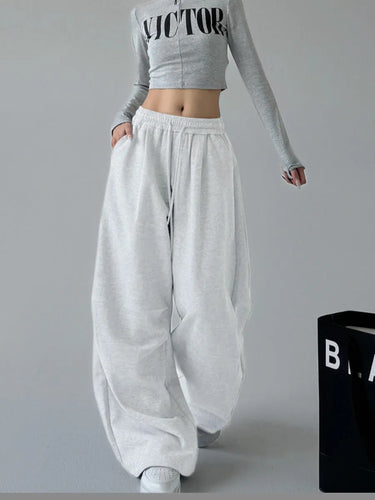 Damen lässige weit geschnittene Jogginghose mit elastischem Bund und Kordelzug R&B