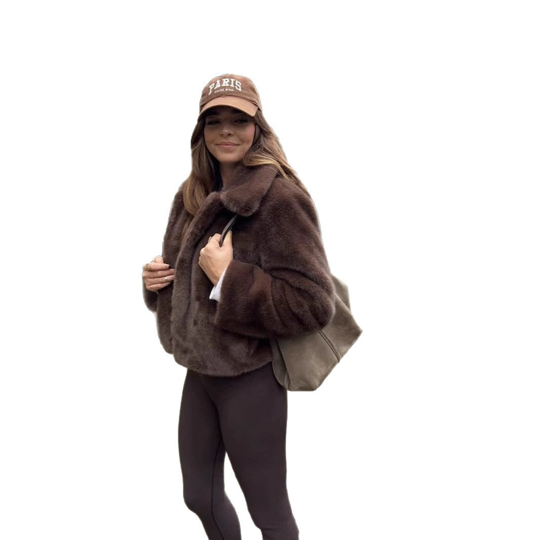 Damen Kurze Kunstfelljacke mit elegantem Kragen und zusätzlichem Komfort R&B