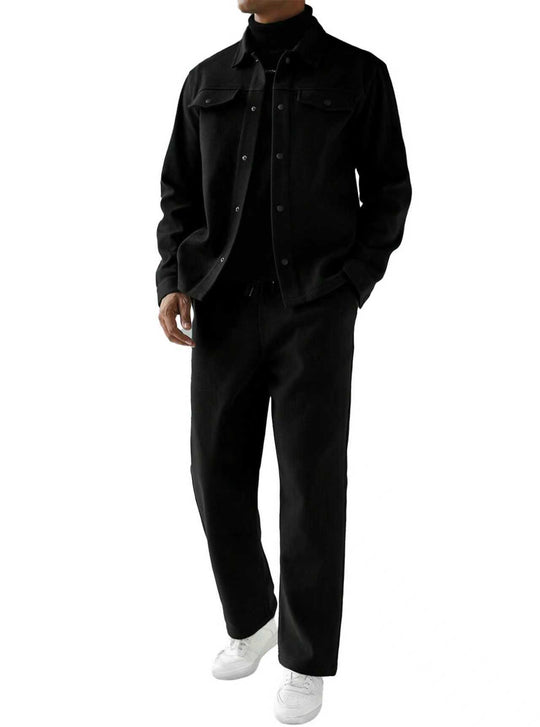 Herren nan zweiteiliges Overshirt- und Relaxhose-Set aus weichem Baumwollfrottee mit Druckknopfleiste und Tunnelzug R&B