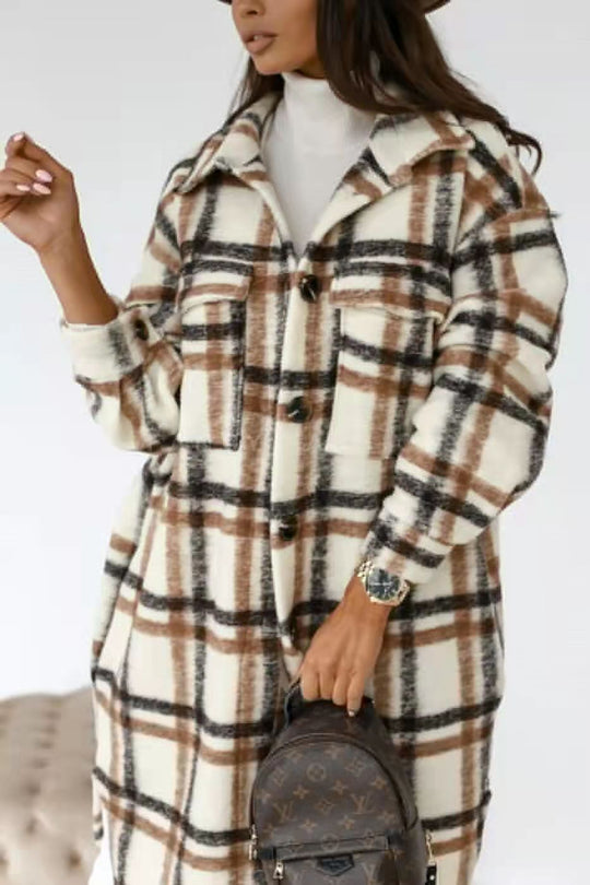 Damen Karierter Oversized-Hemd-Mantel mit praktischen Taschen R&B