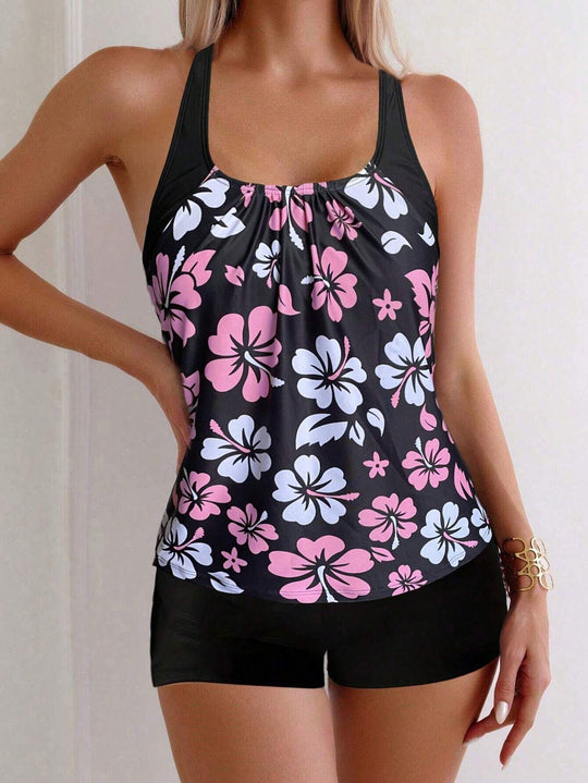 Damen Sportliches Tankini-Set mit floralen Akzenten R&B