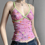 Damen Blumen Spaghetti Trägertop mit feinen Rüschendetails R&B
