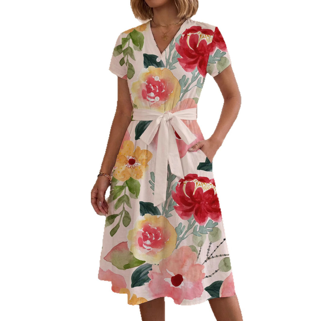 Damen Midi-Kleid mit floralem Design und bequemer Passform R&B