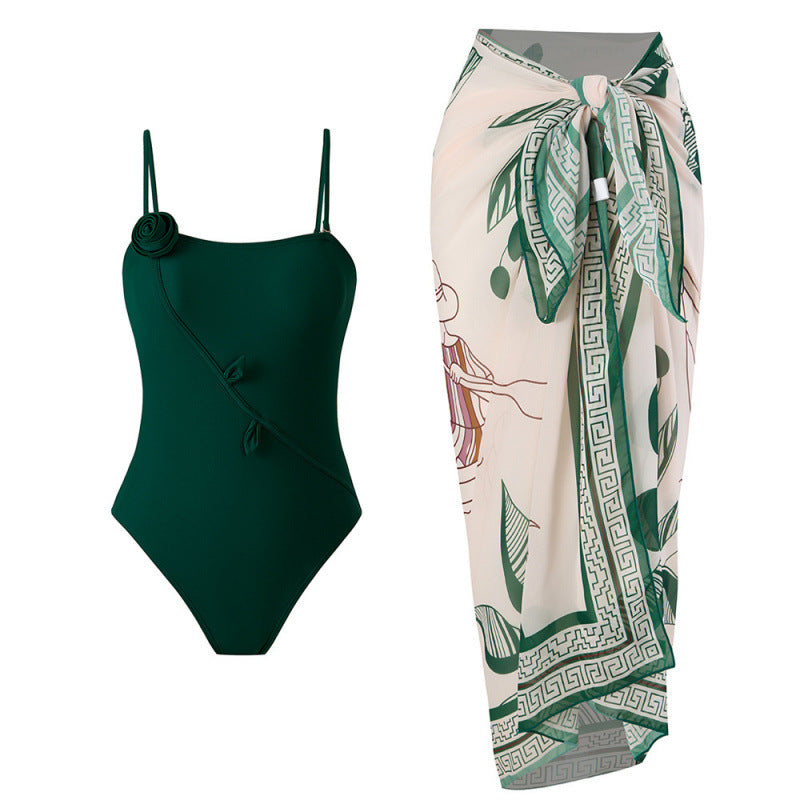 Damen Einteiler Badeanzug mit floralem Design und passendem Strandüberwurf R&B