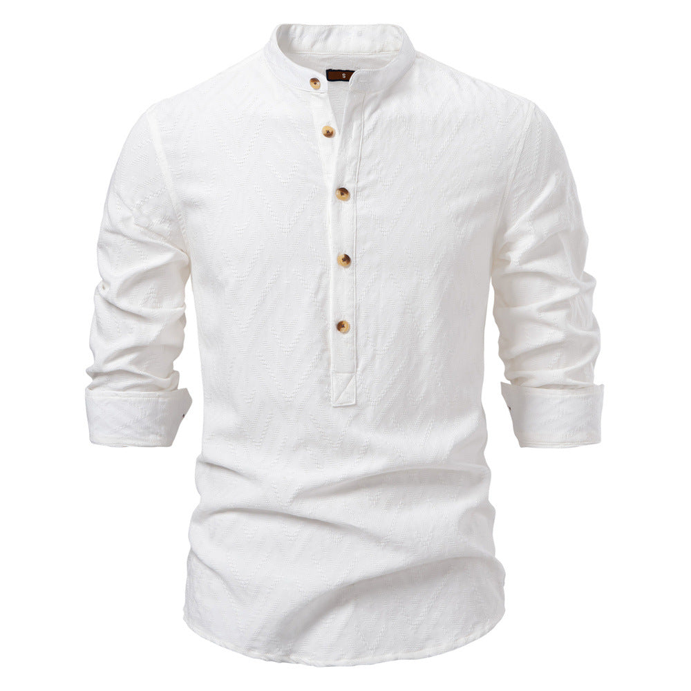 Herren Langarmshirt mit Stehkragen und modischem Muster