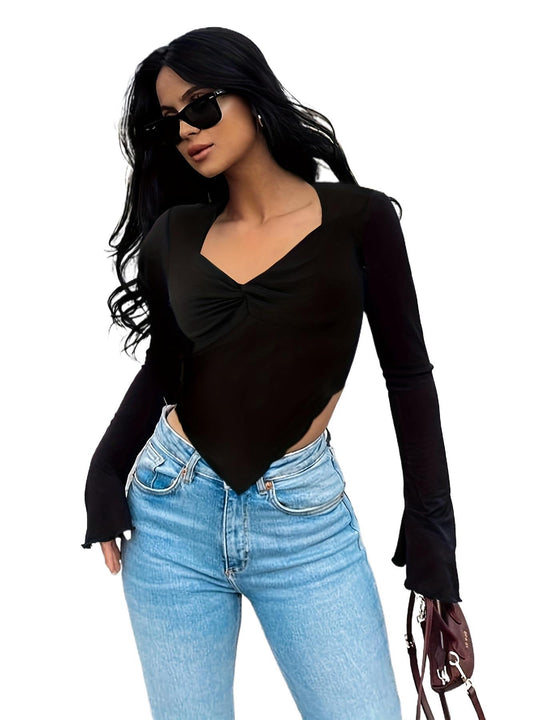 Damen Figurbetonter Longsleeve mit raffinierter Raffung R&B