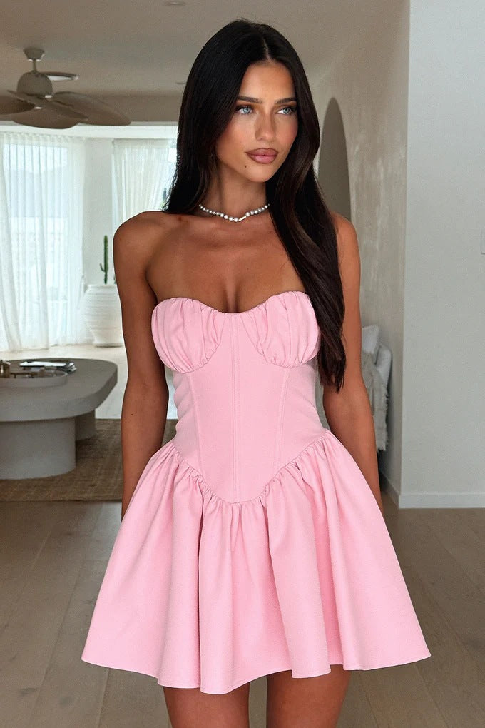 Damen Bustierkleid mit ausgestellt Rock und Raffungen R&B