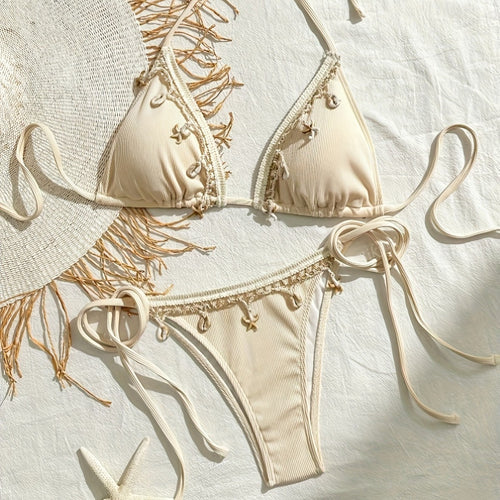 Damen Triangel-Bikini mit dekorativen Quasten R&B