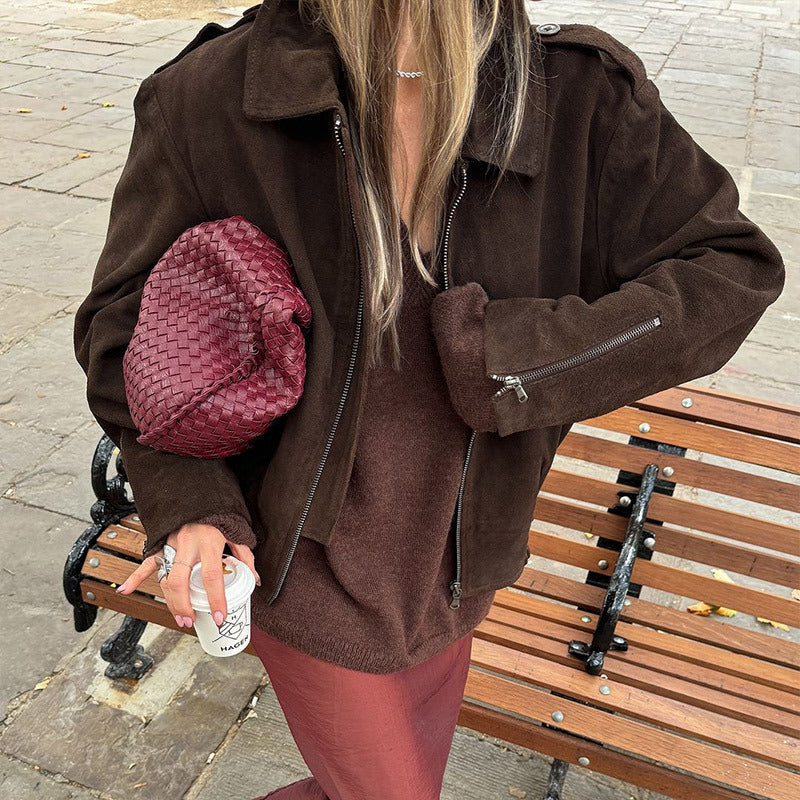 Damen lässige Kurzjacke aus weichem Material mit praktischen Reißverschlüssen R&B