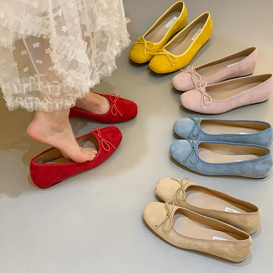 Damen Ballerinas aus hochwertigem Wildleder mit verspieltem Schleifen-Detail R&B