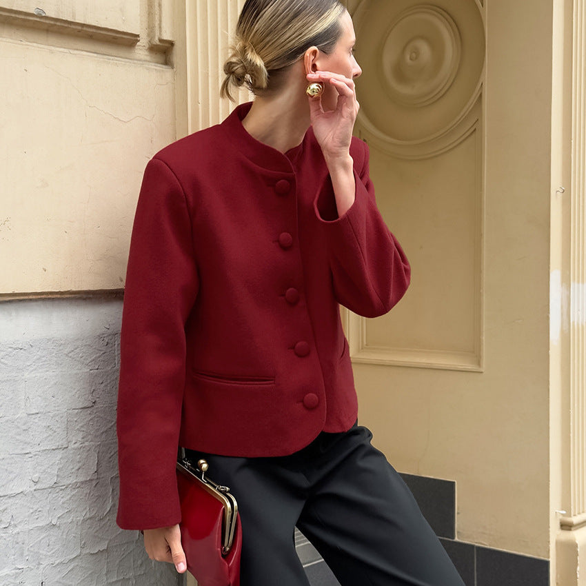 Damen Modische Jacke mit hochgeschlossenem Kragen und Knopfdetails R&B