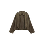 Damen lockere Cropped Jacke aus Wildlederimitat R&B