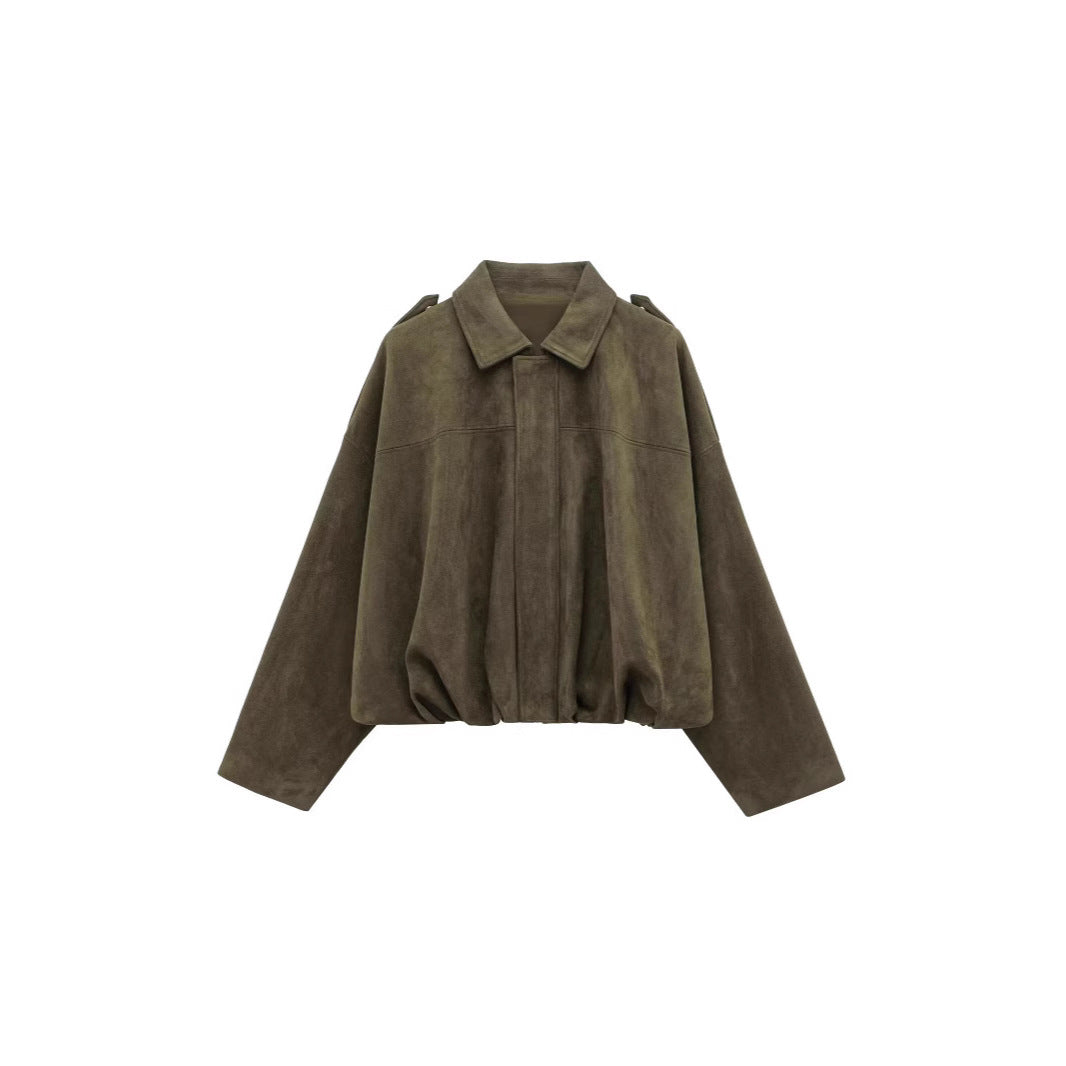 Damen lockere Cropped Jacke aus Wildlederimitat R&B