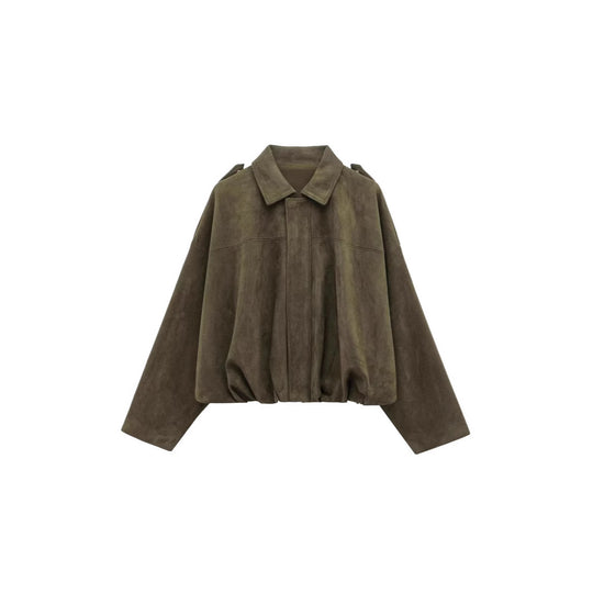 Damen lockere Cropped Jacke aus Wildlederimitat R&B
