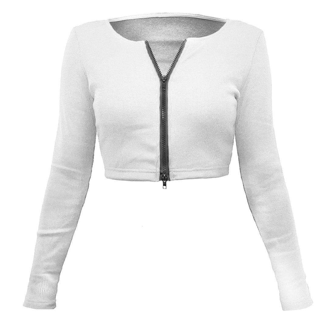 Damen modische Cropped Jacke mit Reißverschluss R&B
