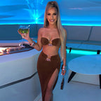 Damen Stylisches Bandeau-Top und Maxi-Rock Set mit hohem Schlitz und eleganten Details R&B