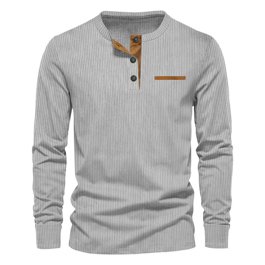 Herren nan Langarm-Henley mit feiner Rippenstruktur, schmaler Silhouette und Brustpaspel R&B