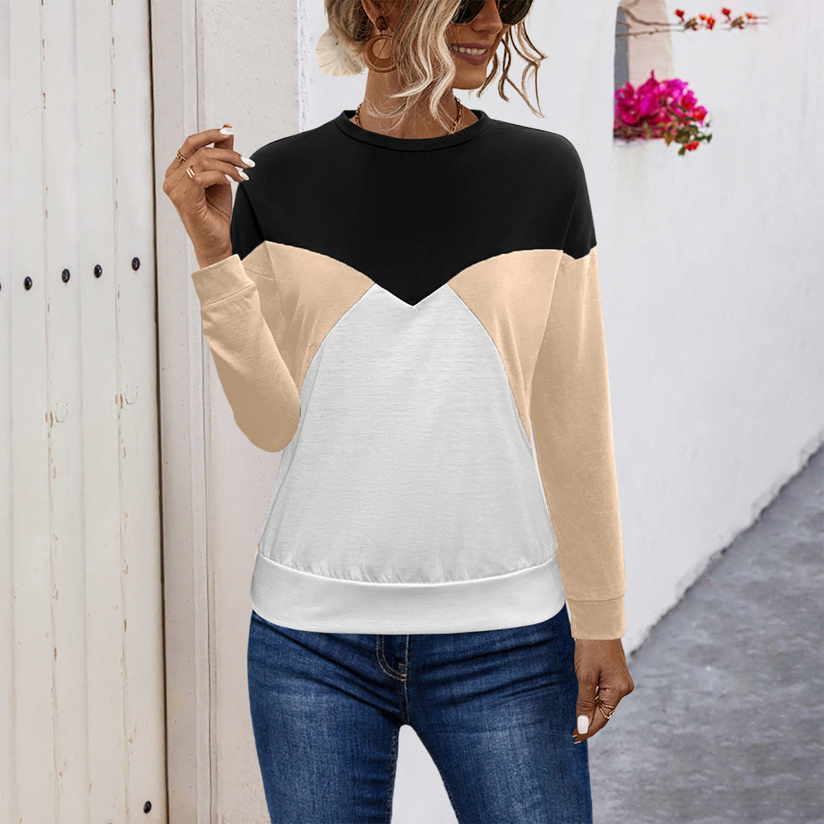 Damen lässiges Sweatshirt mit modischem Farbblock-Design R&B
