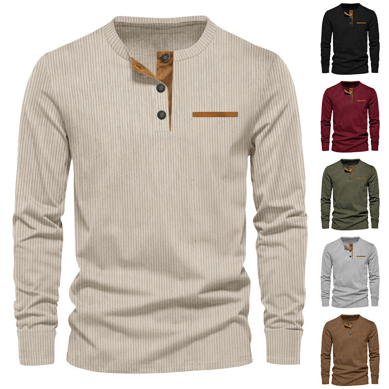 Herren Langarm-Henley-Shirt aus strukturiertem Rippenmaterial mit modernem Knopfdesign R&B
