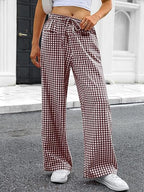 Damen Weit geschnittene Karohose mit elastischem Bund und praktischen Taschen R&B